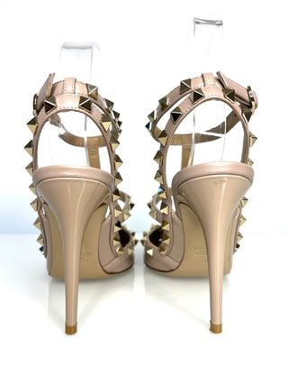 Valentino Garavani Preloved Rockstud 100 Nude Patent Sandals Heels 37 UK4