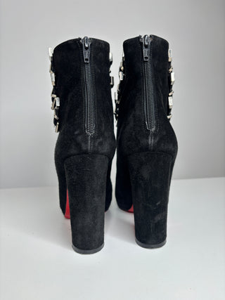 Christian Louboutin Troop 100 Black Suede Buckle Ankle Boots 37.5 UK4.5