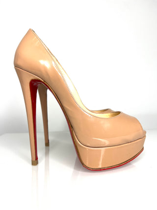 Christian Louboutin Preloved Lady Peep Nude Patent Leather Platform Heels 36 UK3