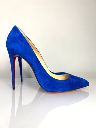 Christian Louboutin Pigalle Follies 100 Blue Suede Heels 41 UK8