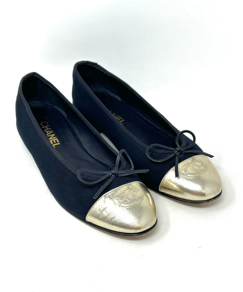 Chanel gold ballet online flats