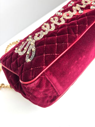 Dolce & Gabbana Lucia  Studded Burgundy Velvet Shoulder Bag