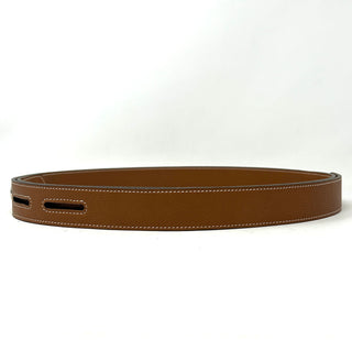 Hermes Brown Leather White Stitching Silver Button Belt 95