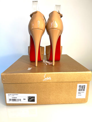 Christian Louboutin Jilopa 150mm Nude Patent Leather T-Strap Heels – EU 38 / UK 5
