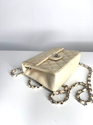 Chanel Mini Flap Square Ivory Lambskin Shoulder Bag