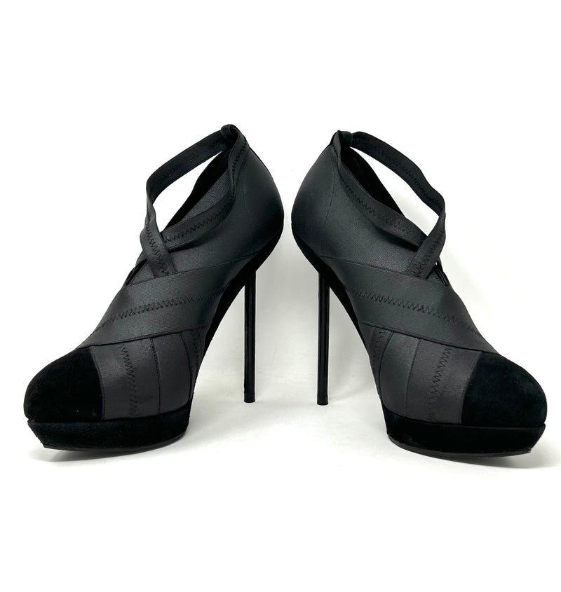 Yves Saint Laurent Divine Black Elastic Bandage And Suede Heel