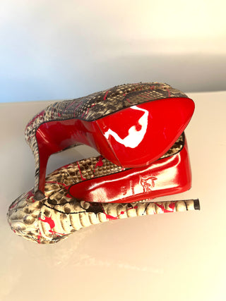 Christian Louboutin Lady Peep Graffiti Python Peep-Toe Heels 39.5 UK6.5