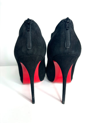 Christian Louboutin Disorder Black Suede Mesh Peep-Toe Booties 41.5 UK8.5