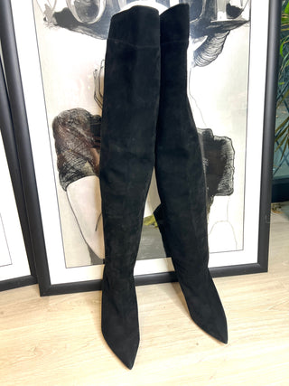 Aquazzura Black Suede Over-the-Knee Pull-on Boots – Size 38.5 / UK 5.5