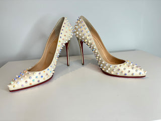 Christian Louboutin Pigalle Follies Spike 100 Cream Leather Heels 38.5 UK5.5