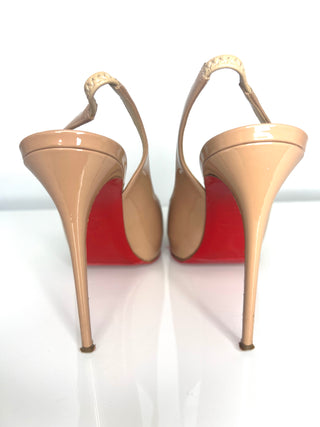 Christian Louboutin Preloved Private Number 120 Nude Patent Peep-toe Slingback Heels 37 UK4