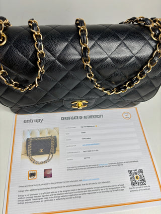 Chanel Jumbo Black Caviar Classic Double Flap Gold Hardware Shoulder Bag 2021