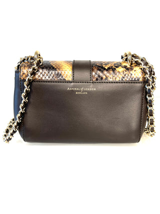 Aspinal of London Lottie Black Leather Python Print Crossbody Bag