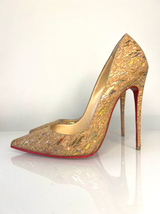 Christian Louboutin So Kate 120 Cork Gold Heel 39 UK6
