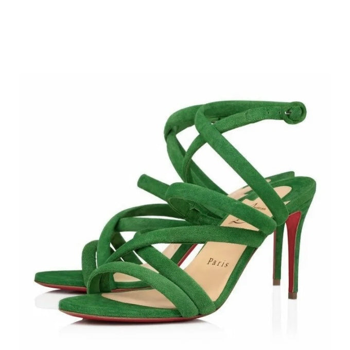 Christian Louboutin Green Suede Leather Heel Sandals 