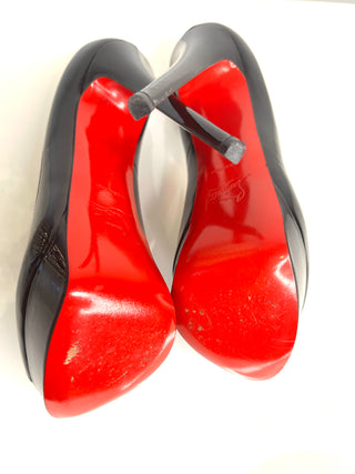 Christian Louboutin Lady Peep Black Patent Platform Heels 38 UK5