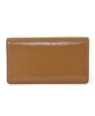 Yves Saint Laurent Camel Brown Patent Leather Clutch Bag