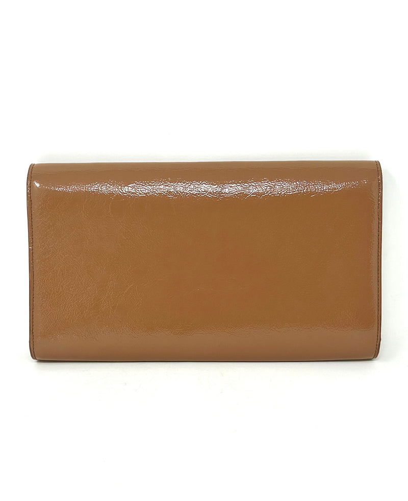 Yves Saint Laurent Camel Brown Patent Leather Clutch Bag
