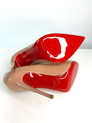 Christian Louboutin Pigalle Follies 100 Nude Patent Heels 37 UK4