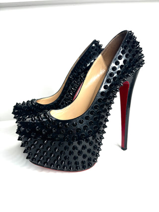 Christian Louboutin Daffodile Spike Black Patent Leather Platform Heels 37.5 UK4.5