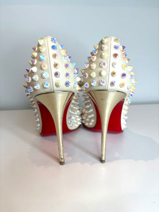 Christian Louboutin Pigalle Follies Spike 100 Cream Leather Heels 38.5 UK5.5