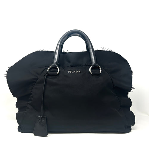 Prada Black Nylon Ruffle Satchel Handbag