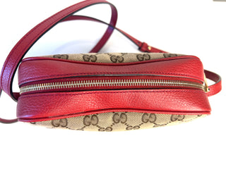 Gucci GG Supreme Bree Red Leather Camera Crossbody Bag