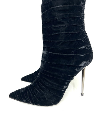 Tom Ford Preloved Black Velvet Pleated Knee-High Heel Boots 41 UK8