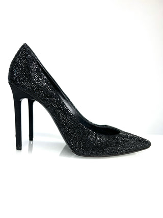 Black crystal high-heeled shoe on a white background