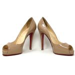 Christian Louboutin Nude Patent Leather Peep Toe Heels 