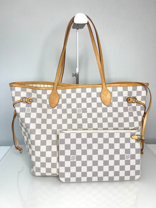 Louis Vuitton Neverfull MM Damier Azur Tote Bag & Matching Pouch