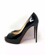 Christian Louboutin New Very Prive 120 Black Patent Platform Peep Toe Heels 37 UK 4