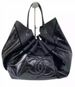 Chanel Black Patent Leather Stretch Spirit XL Cabas Hobo Tote Bag