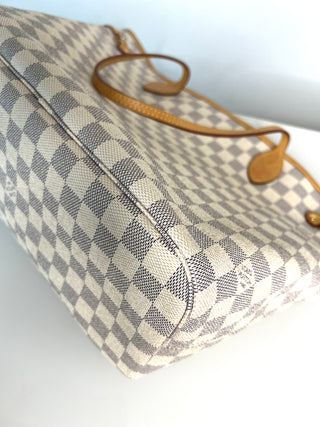Louis Vuitton Neverfull MM Damier Azur Tote Bag & Matching Pouch