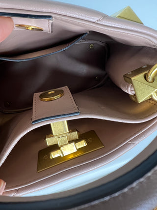 Valentino Garavani Roman Stud Blush Pink Nude Leather Gold Hardware Top Handle Cross-body Bag