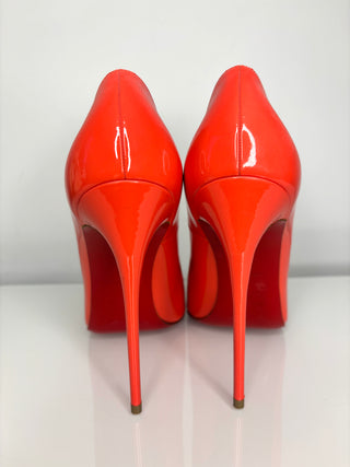 Christian Louboutin So Kate 120 Coral Orange Red Patent Heels 40 UK7