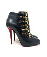 Christian Louboutin Attroupa 120 Black Leather Leopard Buckled Heel Boots 39 UK 6