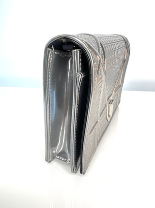 Christian Dior Metallic Diorama Silver Micro Cannage Wallet on Chain / Crossbody Bag