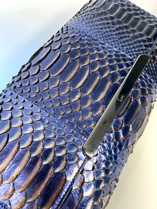 Christian Louboutin Rougissime Nuit Blue Metallic Python Clutch Shoulder Bag