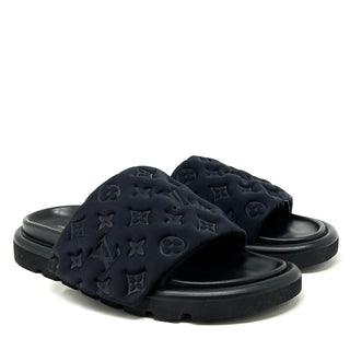 Louis Vuitton Black Monogram Nylon Velcro Flat Slide Sandals 