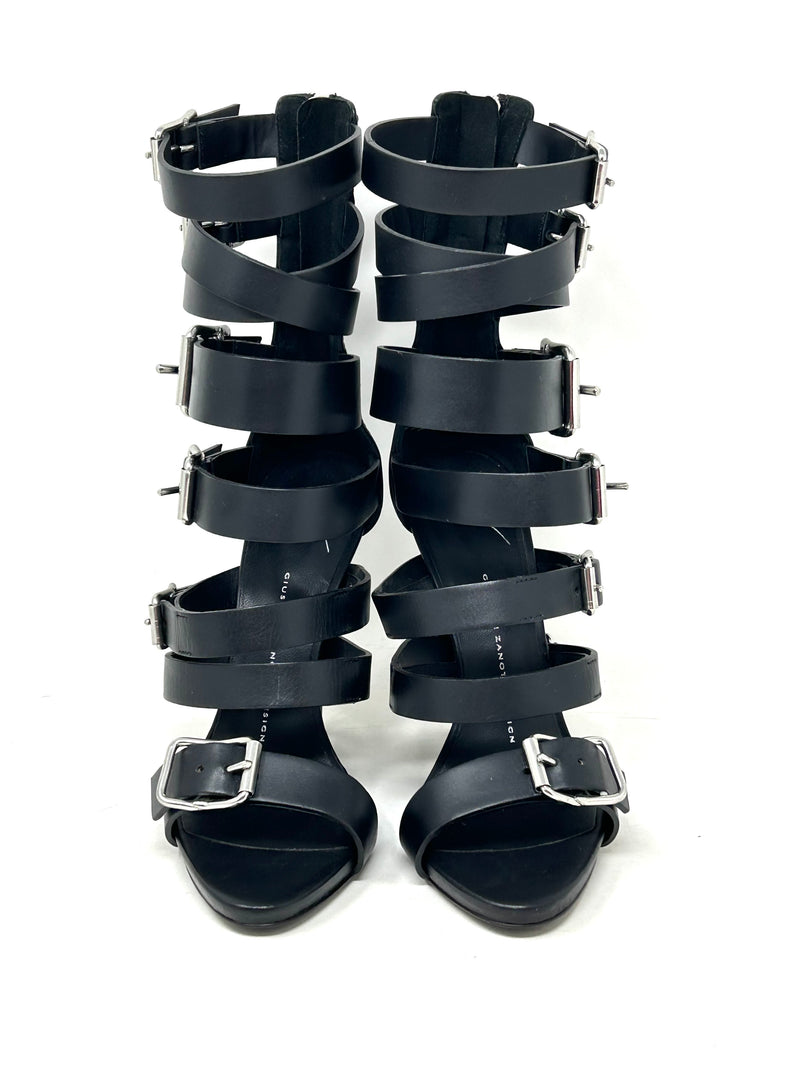 Giuseppe Zanotti Black Leather Gladiator Strap Heel Sandals 