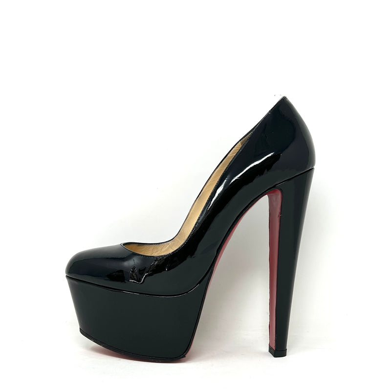 Christian Louboutin Alta Vicky 160 Black Patent Platform Pump Heels 38.5 UK 5.5