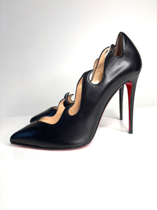 Christian Louboutin Olavague 100 Black Leather Flame Heels 40 UK7