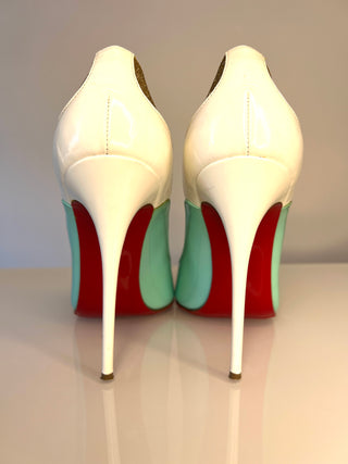 Christian Louboutin Tucsick 120 Pumps – Turquoise, White & Gold Glitter Heels – Size 37.5 UK 4.5