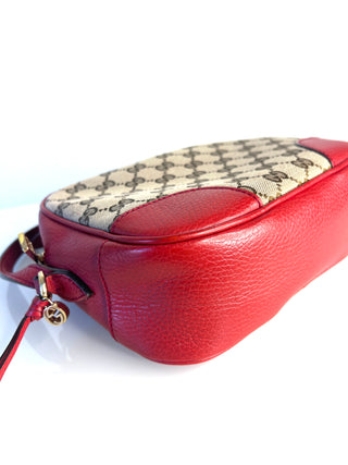 Gucci GG Supreme Bree Red Leather Camera Crossbody Bag