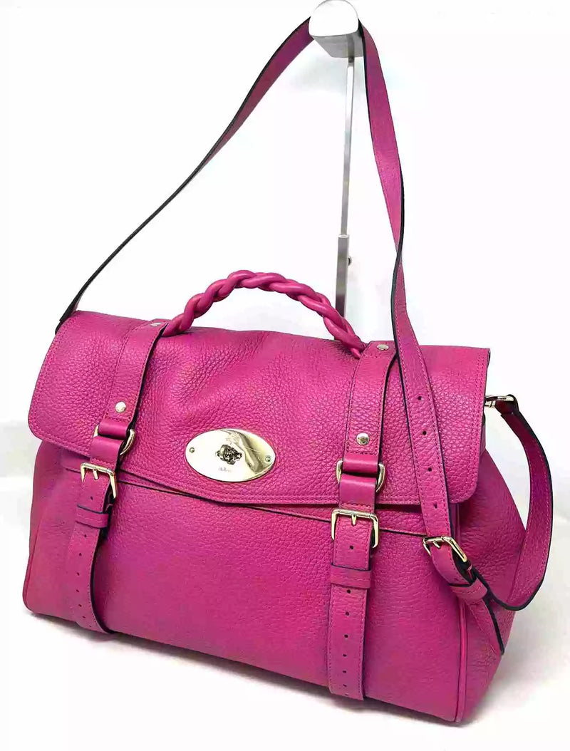 Mulberry Alexa Oversized Pink Heavy Grain Leather Satchel Bag