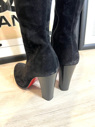 CHRISTIAN LOUBOUTIN VERUSCH 100 BLACK SUEDE OVER-THE-KNEE BOOTS EU38.5 UK5.5