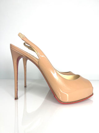 Christian Louboutin Preloved Private Number 120 Nude Patent Peep-toe Slingback Heels 37 UK4