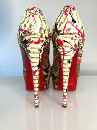 Christian Louboutin Lady Peep Graffiti Python Peep-Toe Heels 39.5 UK6.5