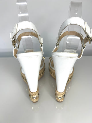 Christian Louboutin Cataclou 140 White Leather Espadrilles Wedge Sandals 40 UK7